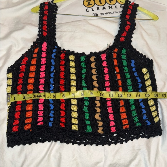 Alice + Olivia Lorri Crochet Crop Tank Top Black/Multi Size L - Picture 8 of 11